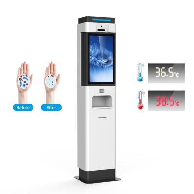China 21.5inch Ai Face Recognition Camera Door Access Control Terminal Temperature Measurement Stand Hand Wash Dispenser Kiosk for sale
