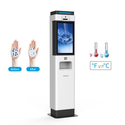 China 21.5inch 8inch Auto Hand Sanitizer Dispenser Stand Machine Face Recognition Hand Wash Sterilizer Kiosk for sale