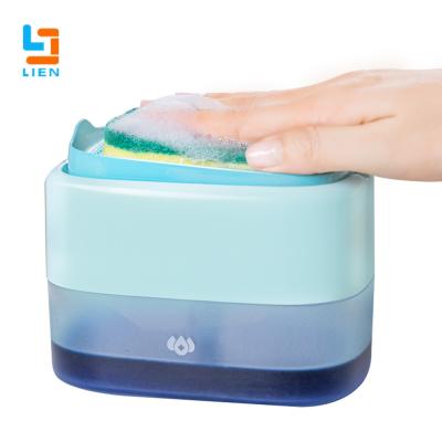 Chine 2 dans 1 chariot liquide Holder For Kitchen d'éponge de distributeur de pompe de savon de lavage de plat de presse manuelle à vendre
