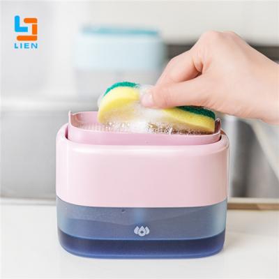 China Detergent Kitchen Soap Dispenser With Sponge Holder Pink Blue Color for sale