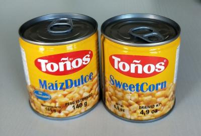 China Tonos Brand Sweet Canned Corn Maiz Dulze 185g Lithographic Cans for sale