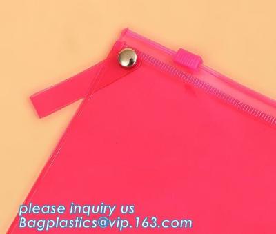 China bolso plástico impermeable con el bolsillo, bolso del fichero de la cerradura de la cremallera del PVC de la bolsa de los documentos de los efectos de escritorio de la carpeta de archivo zip del documento que lleva en venta