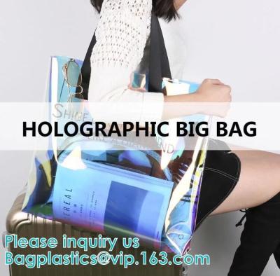 Китай Неоновая сумка пляжа ручки ПВК сумки сумки Тоте ПВК Холограм радуги изготовленная на заказ голографическая, косметический мешок перемещения макияжа, молния продается