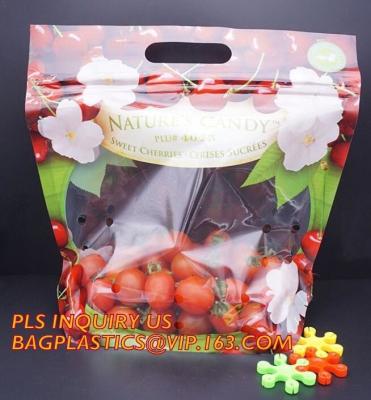 Chine le sac de fruit frais avec le trou de conduit pour la cerise de tomate de raisin, fruit empaquetant le sachet en plastique végétal antibrouillard, a adapté le fruit aux besoins du client à vendre