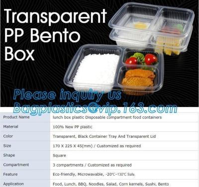 China caixa transparente do bento dos pp, recipientes de alimento descartáveis plásticos do compartimento da lancheira, alimento, almoço, BBQ, macarronetes, salada, milho kern à venda