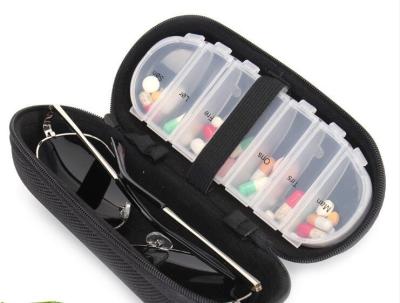 China new style 7case plastic pill box with glasses box, one week 28 compartment with biger box plastic pill holder, Pop up pl for sale