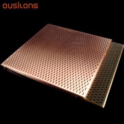 China Metallic Copper Acoustical Suspended Ceiling Easy Installation Golden Color Metal Square Ceiling for sale