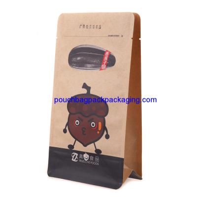 China Kraft Paper Stand Up food Bag / Flat Bottom Pouch with Reusable Side Zipper. (25pcs one bundle) for sale