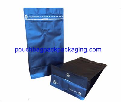 China Blue block bottom bag, flat bottom pouch bag with front zip for 1kg coffee for sale