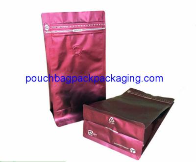 China Zipper flat bottom quad bag, 135x80x225mm, with valve for 1kg coffee for sale