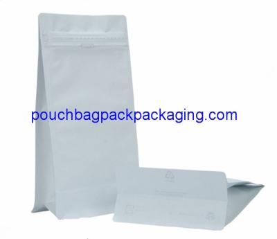 China Kraft paper coffee bag, block bottom pouch bag, front zip lock for packaging for sale