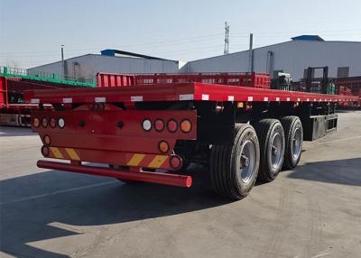 China 3mm 3 Axles Flatbed Truck Trailer 60 Tons 20FT 40 FT Container Shipping for sale