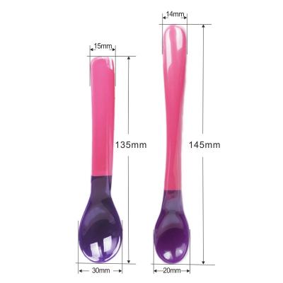 China PP TPE Soft Color Change Baby Feeding Spoons Pink Color for sale