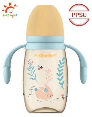 China Botella para bebés de 240 ml de 300 ml de PP con doble mango resistente a los golpes en venta