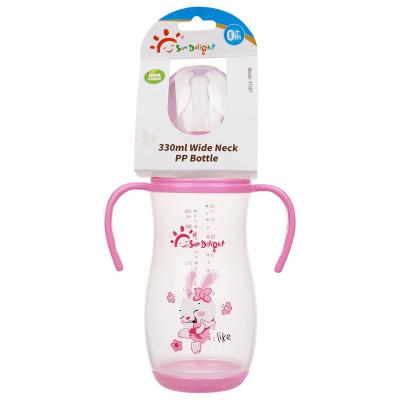 China Double Handle PP 12oz 330ml Wide Neck Arc Baby Feeding Bottle for sale