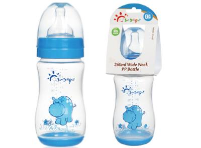 China 9oz 260ml PP Wide Neck Arc Baby Nipple Bottle for sale