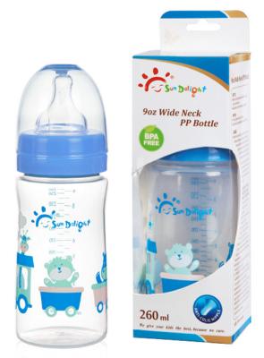 China 9oz 260ml Wide Neck Arc PP Baby Feeding Bottle for sale
