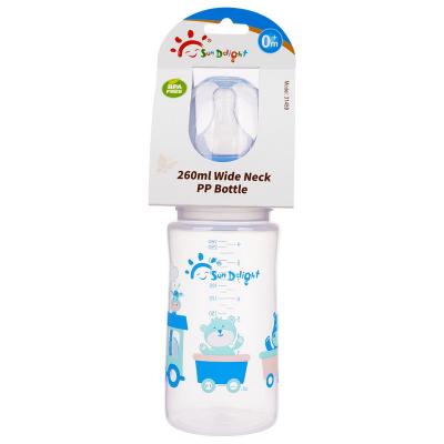 China Wide Neck 9oz 260ml Arc Silicone PP Baby Feeding Bottle for sale