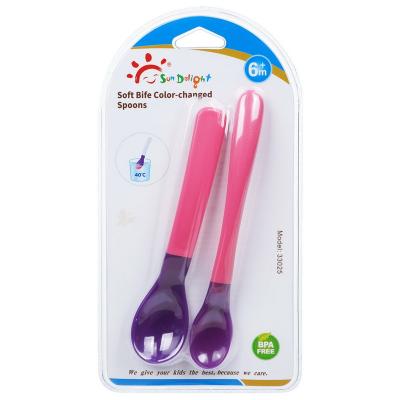 China PP TPE Soft Color Change Baby Feeding Spoons for sale