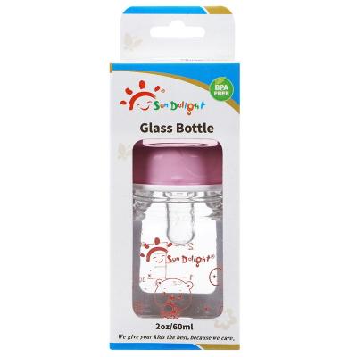 China 110-150℃ 60ml 2oz Liquid Silicone Glass Baby Feeding Bottles for sale
