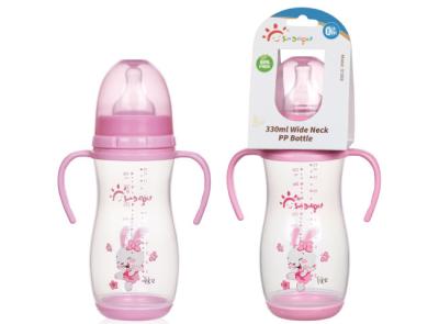 China Wide Neck 12oz 330ml Silicone PP Arc Baby Feeding Bottle for sale