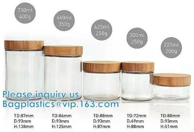 China Storage Jar Container With Bamboo Wood Lid, SQUARE Glass Jars, Round Cosmetic Concentrate Jars for sale