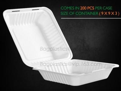 China Compostable Clamshell Take Out Food Containers, Natural Disposable Bagasse, Eco-Friendly, Sugar Cane Fibers for sale