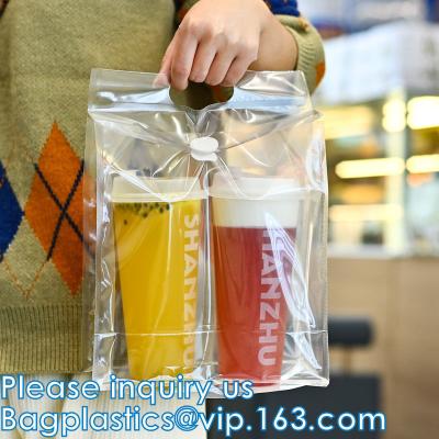 China Drink Handle Bags, Cup Hanging Tote Bag, Store Milk Tea Coffee Green Cup Cover Cartoon Plastic Tote Bag for sale