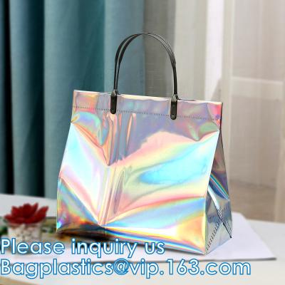 China Holographic Rainbow Handbag Reusable Bags, Gym Sports Security Travel Beach Lunch Box Restaurant Takeouts for sale