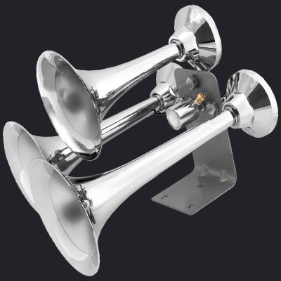 China 12/24V loud sound big train air horn  Three Trumpet Chrome Air Horn  (HS-1033C) for sale