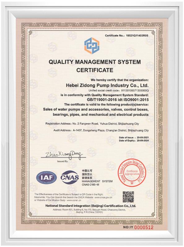 ISO - Hebei Zidong Pump Industry Co., Ltd.