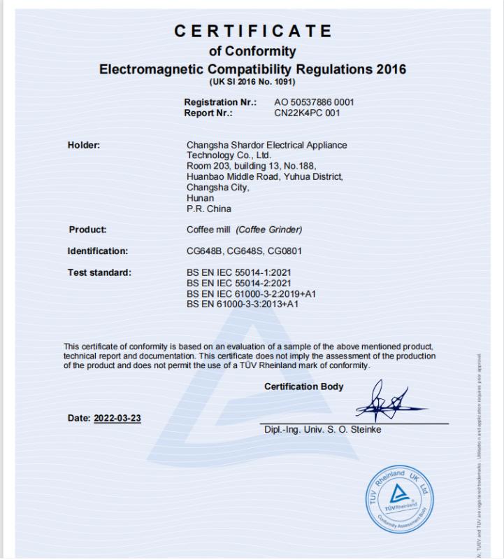 UKCA - Changsha Shardor Electrical Appliance Technology Co., Ltd