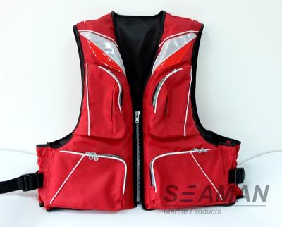 China Durable Fashion 4 Pockets 420D Nylon Polyester PVC Foam Adult Fishing Life Jacket 100N for sale
