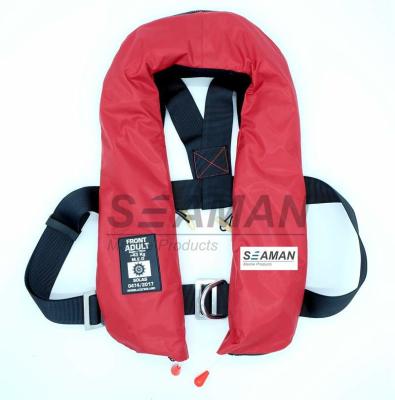 China EC / MED Approval 150N Orange Red Double Air Chamber Inflatable Life Jacket With Harness for sale