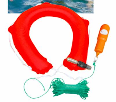 China Throw Over Water Rescue 0.6kg Inflatable Lifebuoy Horseshoe Life Ring With Rescue Rope for sale