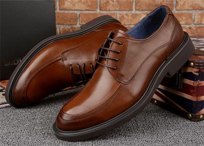 China Almond Moc Toe Brown Derby Dress Shoes , High End Mens All Leather Dress Shoes for sale