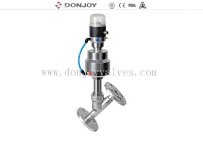China Pneumatic Sanitary 2 Piston PTFE Seal Angle Seat Valve with Flange end for sale