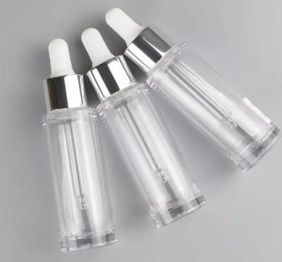 China Botellas plásticas claras del dropper de la ronda 20ml del hombro plano para la esencia de los cosméticos en venta