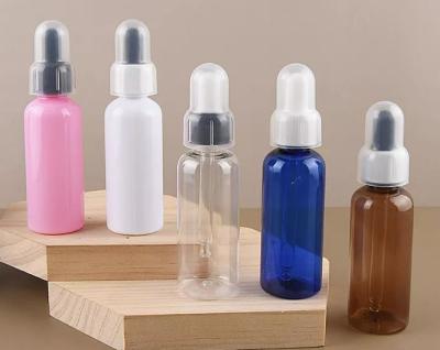 China Plástico modificado para requisitos particulares del ANIMAL DOMÉSTICO de 50ml Brown Amber Hair Oil Dropper Bottle en venta