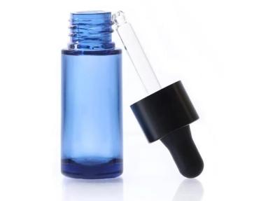 China Blue Essence Oil 15ml Plastic Dropper Bottles With Black Glue Head for sale
