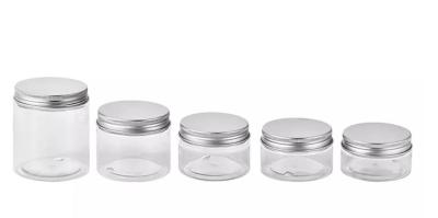 China Food Grade Wide Mouth Cosmetic PET Plastic Jars 80ml With Aluminum Silver Lid for sale