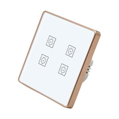 China Glomarket 4 Gang Smart Life Switch No Neutral Wifi Wall Glass Wireless Panel Smart Home Lights Switch Board for sale