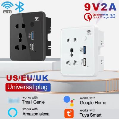China Smart Power Home Tuya 13A Outlet Wifi Universal Wall Plug With USB Grass Panel for sale