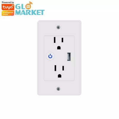 China Smart Wifi Tuya US Standard Wall Socket with USB 2 Plug Outlets For Home Use Electrical 10A 120V Socket With Google&Alex for sale