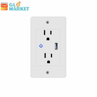 China Tuya 2.4GHz Wifi Wall Outlet Electrical Smart Plug Socket With 1 USB Port for sale