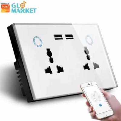 China Tuya Smart Home WiFi Switch Wall Double Socket Current Monitoring USB Charger Socket for sale