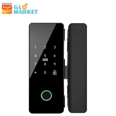 China Fingerprint Tuya APP Remote Smart Glass Door Lock BLE Eletronic Auto Locking With Doorbell for sale