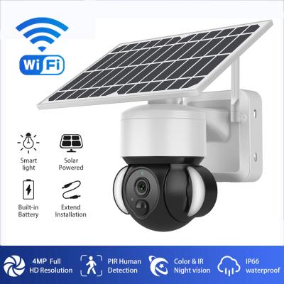 China Smart Solar Battery Powered Floodlight PTZ Camera 4G/Wifi Ubox 4MP IR/Color Night Version for sale