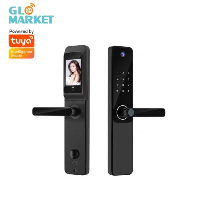 China Tuya APP Remote Control Smart Door Lock Indoor HD Screen Wide Angle Camera With Doorbell for sale