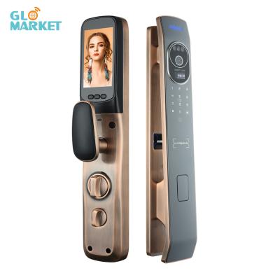China Glomarket Tuya Wifi Door Lock Smart 3D Facial Finger Vein Recognition Built-in Screen with Cat's Eye Rechargeable Batter à venda